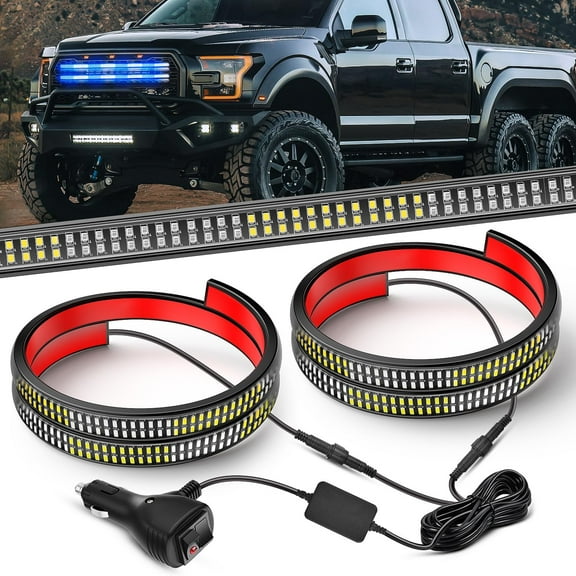 Nilight 2PCS 24 inch Truck Grill Strobe Lights Strip 384 LED Emergency Light Blue White Flexible Side Flashing Warning Caution Safety Waterproof Lighting Kit for Trucks Tow