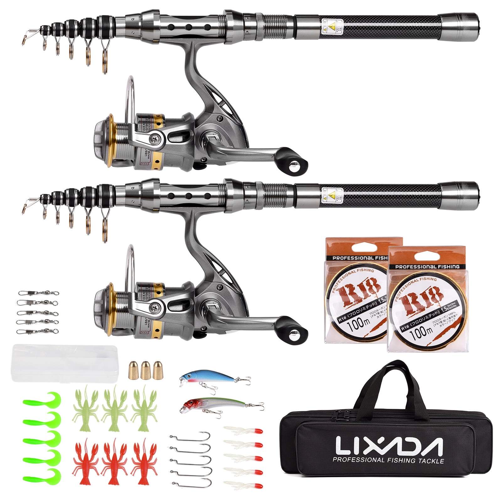 Ensemble Combo Canne à Pêche 2 Pcs Canne et Moulinet Télescopique Pêche