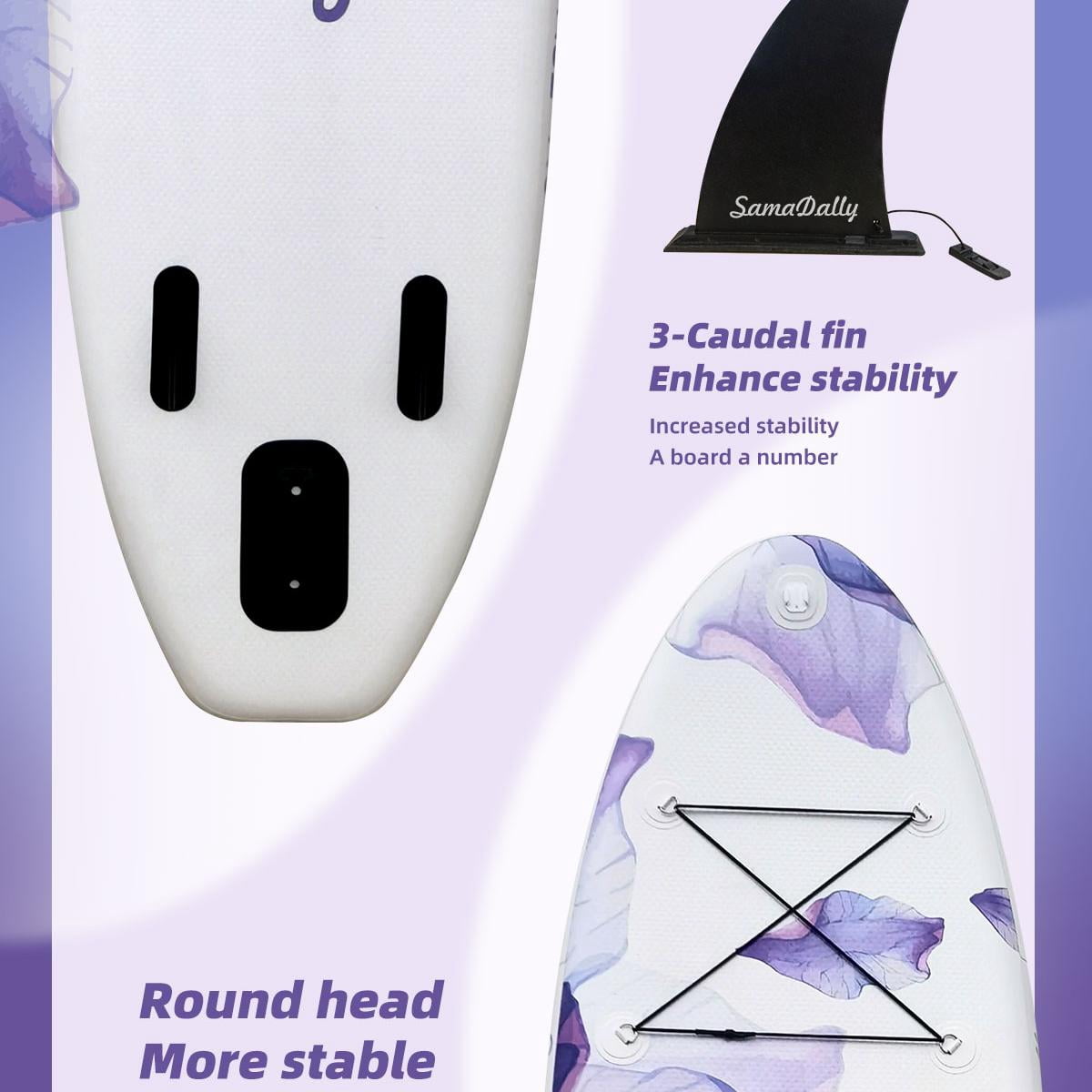 SamaDally 10.6' Inflatable Stand Up Paddle Boards, 32" Paddle Board of All Skill Levels with Complete Inflatble SUP Accessories, Hand Pump, Waterproof Bag, Removable Fin, Leash (Purple Flower)