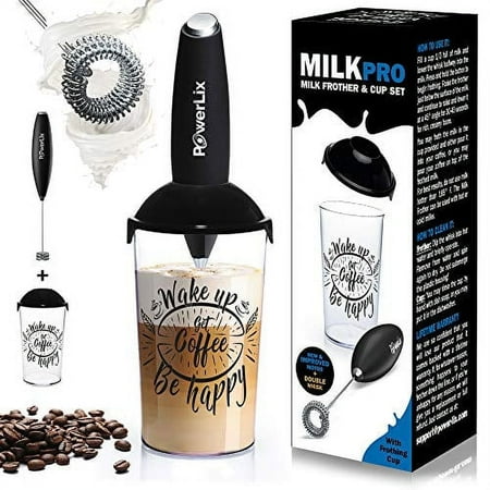 PowerLix Handheld Electric Milk Frother with Stainless Steel Double Whisk Mini Hand Held Machine Foamer Cup Battery-Operated Electric Whisk Foam Maker for Coffee and Frothy Delights