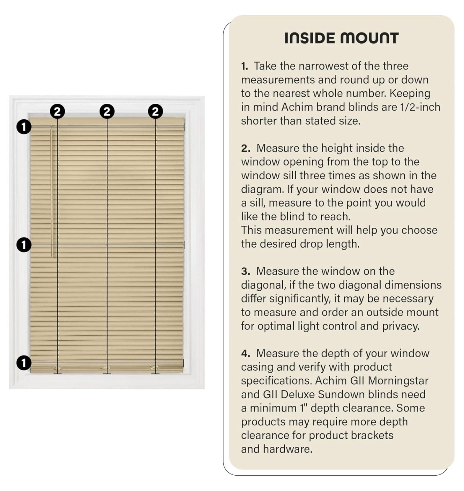 Cordless Room Darkening Mini Blind - 23 Inch Width, 64 Inch Length, 1" Slat Size - Pearl White- Cordless GII Deluxe Sundown Horizontal Windows Blinds for Interior by Achim Home Decor