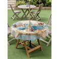 thumbnail image 4 of Outdoor Tablecloth with Umbrella Hole for Patio/Picnic/Party/Camping, Starfish Coastal Blue Waterproof Table Cloth Round Cover Washable, Summer Ocean Coral Conch Vintage (Dia 54"), 4 of 8