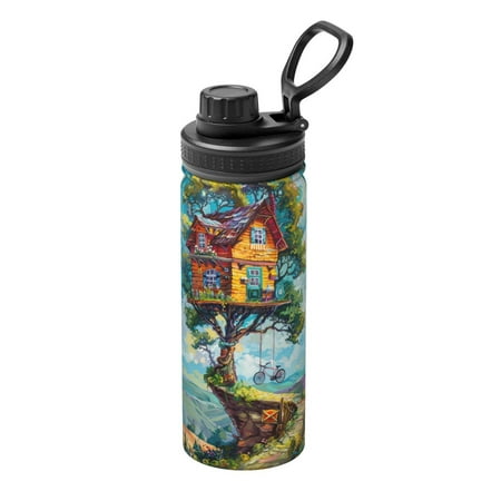 

Hirioo Whimsical Treehouse Painting for 18oz Sports Insulated Kettle for Gym Hiking Camping Running Mountain Bike Outdoor Sports
