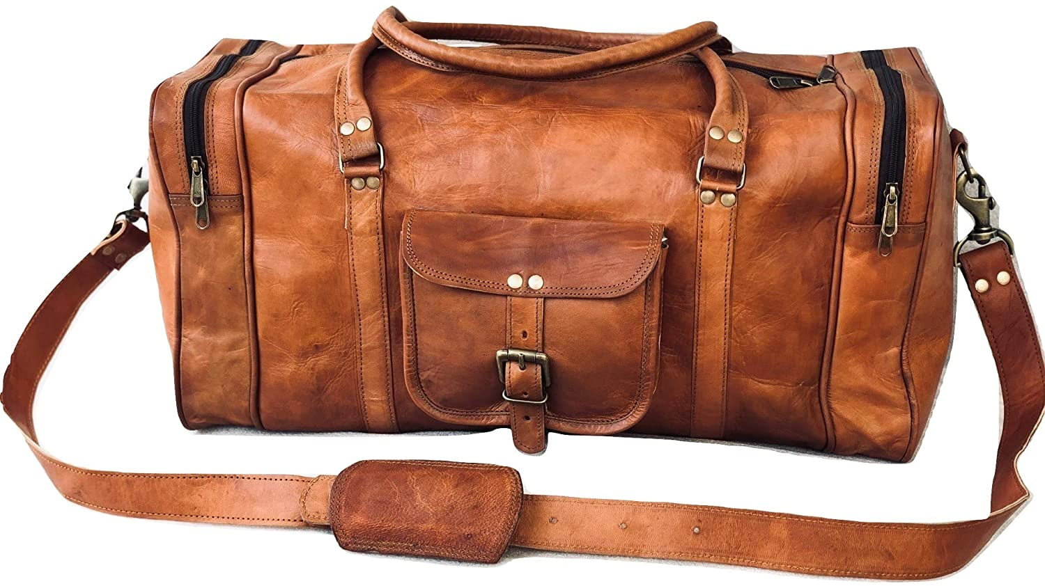 Leather Duffel Travel Gym Overnight Weekend Leather Bag Classic Square ...