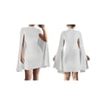 thumbnail image 3 of Women'S Elegant Long Sleeve Flutter Sleeve Bodycon Dress with Rhinestone Detail Step Skirt White M, 3 of 7