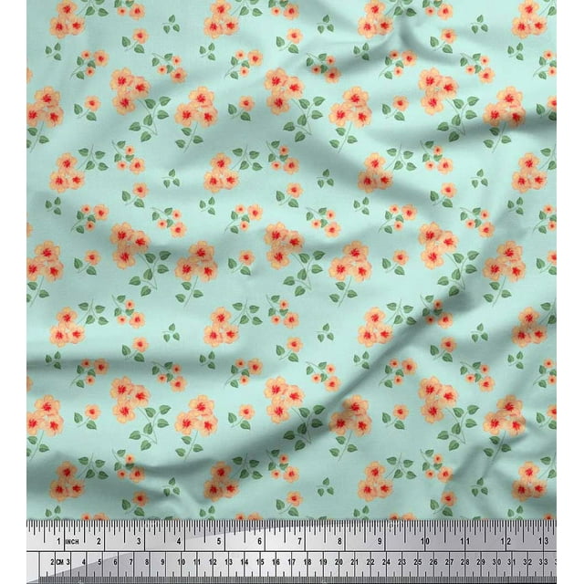 Soimoi Poly Georgette Fabric Leaves & Flower Floral Printed Fabric 1 Yard 52 Inch Wide