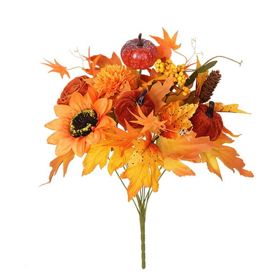 17inch Autumn Maple Leaf Artificial Flower, Fall Leaves Stems Maple Leaves Shrubs Autumn Leaf Bushes Faux Silk Foliage for Home Kitchen Thanksgiving Indoor Garden Courtyard Decoration