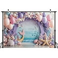 thumbnail image 3 of 9x6ft Mermaid Backdrop for Girls Birthday Under The Sea Photography Background Purple Pink Balloon Princess Party Decorations Starfish Shells Ocean Baby Shower Banner Cake Decor Photo Booth Props, 3 of 5