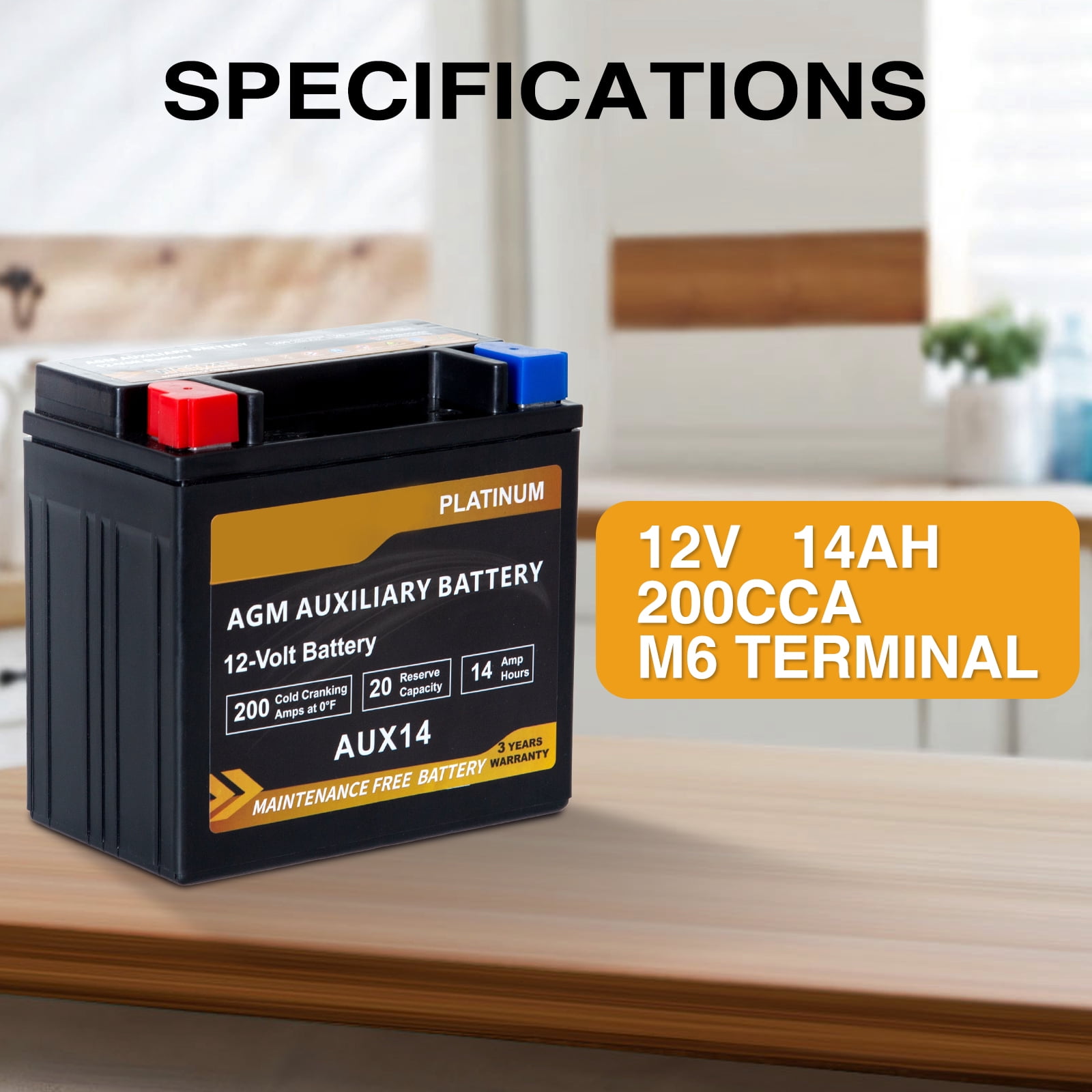 Autocessking Platinum AGM AUX14 Auxiliary Battery, BCI Group 400 Automotive Battery, 200CCA