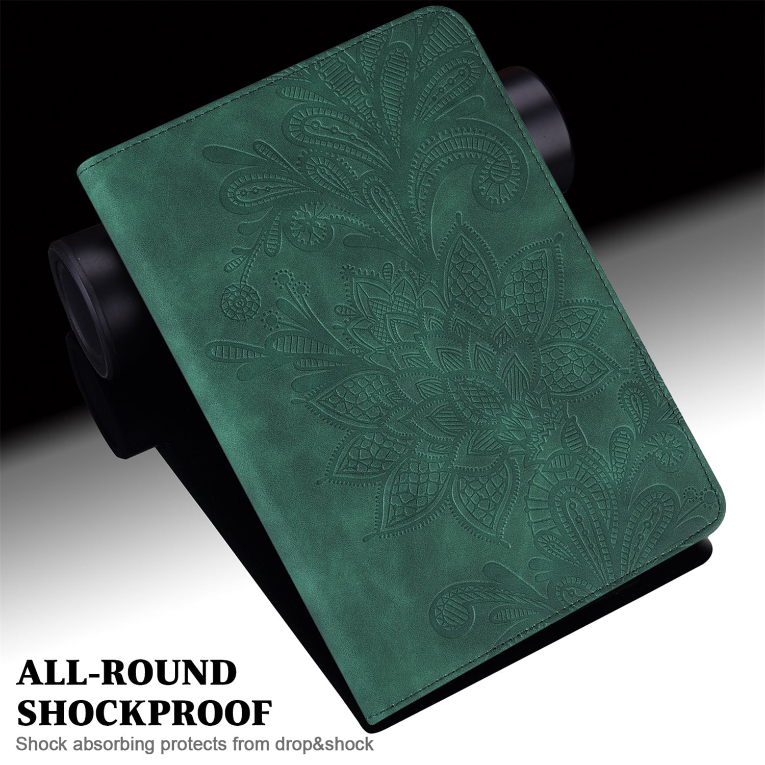 SaniMore for iPad 10th Generation 10.9" 2022 Embossed Case, PU Leather Case with Card Slot & Kickstand Pencil Holder & Hand Strap Shockproof Protective Case for Women Girls, Green