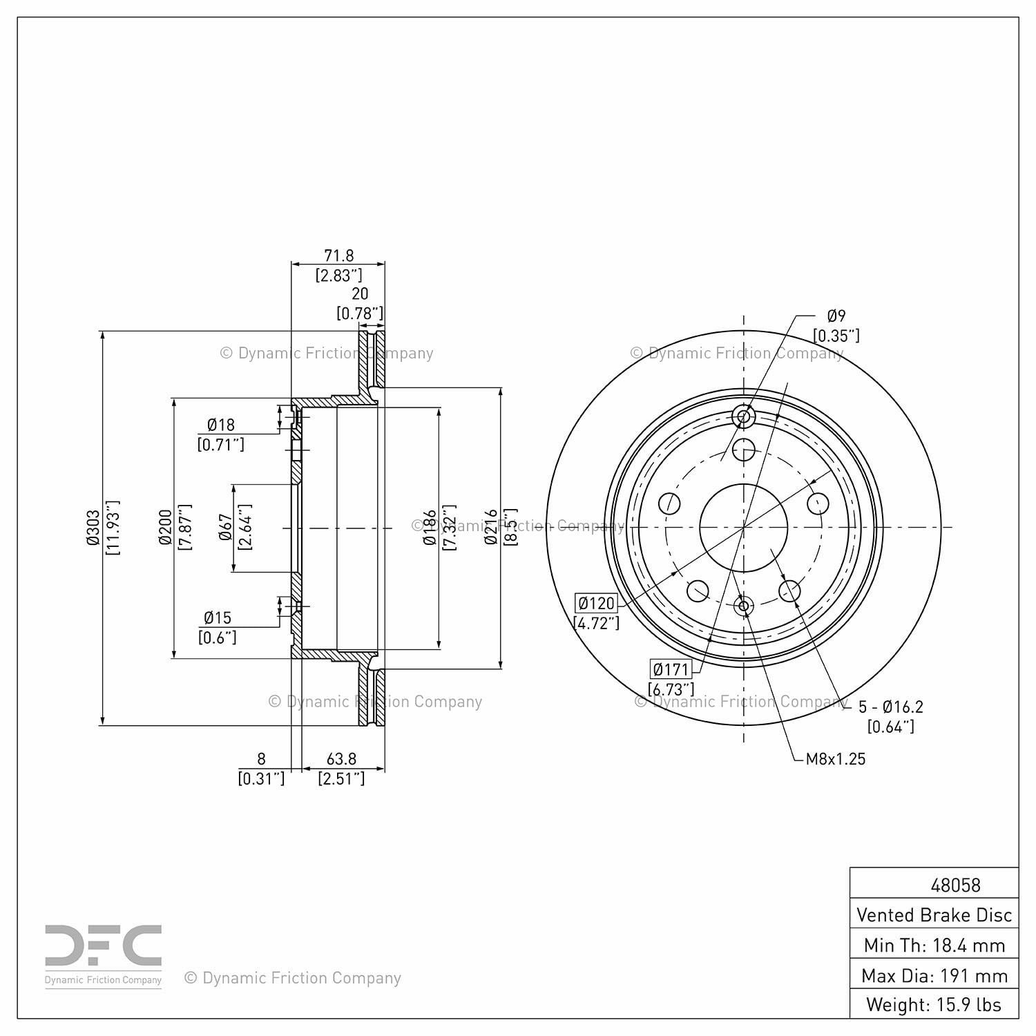 Rear Dynamic Friction Company Disc Brake Rotor 600-48058 (1) For 2010-2017 Chevrolet Equinox, 2010-2017 GMC Terrain