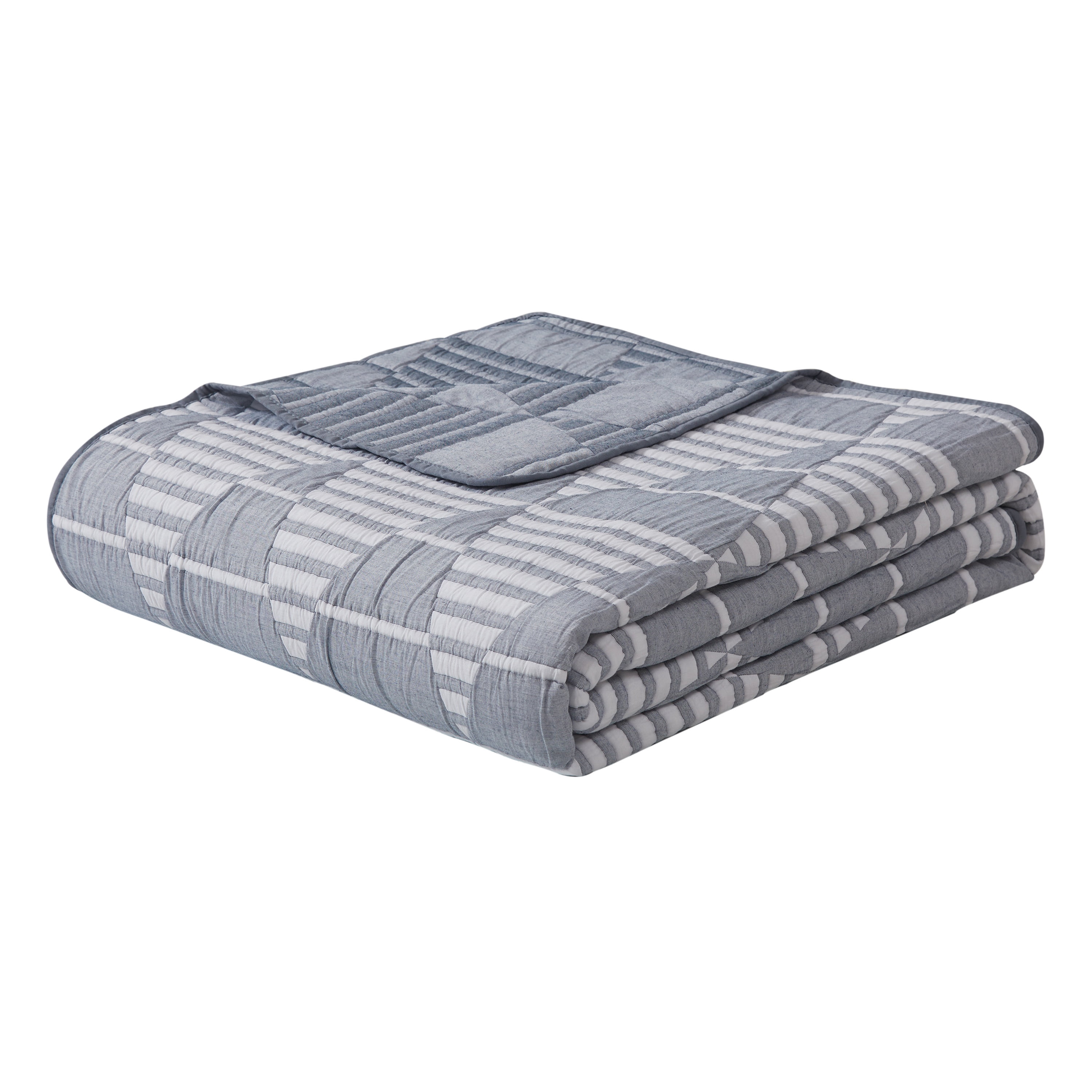 Trigon Denim Blue 3-Piece All-Season Soft Woven Matelasse Jacquard Reversible Cotton Blend Quilt Set - Full/Queen