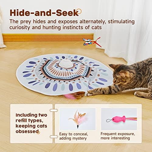 Cat Toys Chargeable, 3in1 Hide and Seek for Kittens, Interactive Automatic Play, Fluttering Butterfly, Moving Wand Feather, Indoor Kitty Exercise 22.8 Inch Cover for All Breeds