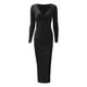 thumbnail image 4 of Vestido midi ajustado de manga larga y cuello en V de punto acanalado para mujer: vestido informal de punto para otoño/invierno, 4 of 5