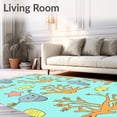 thumbnail image 2 of ODIKA 6'x9' Machine Washable Non-Slip Area Rug, Underwater Adventure Cartoon Fish and Smiling Sea Creatures Illustration High Traffic Rug with Pad, Blue, 724004, 2 of 8