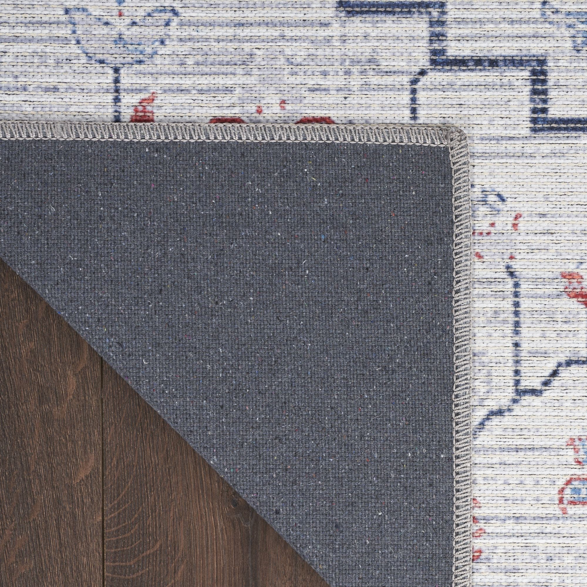 Nourison New Concept Washables 6' x 9' Ivory Blue Farmhouse Indoor Non-Slip Flatweave Rug