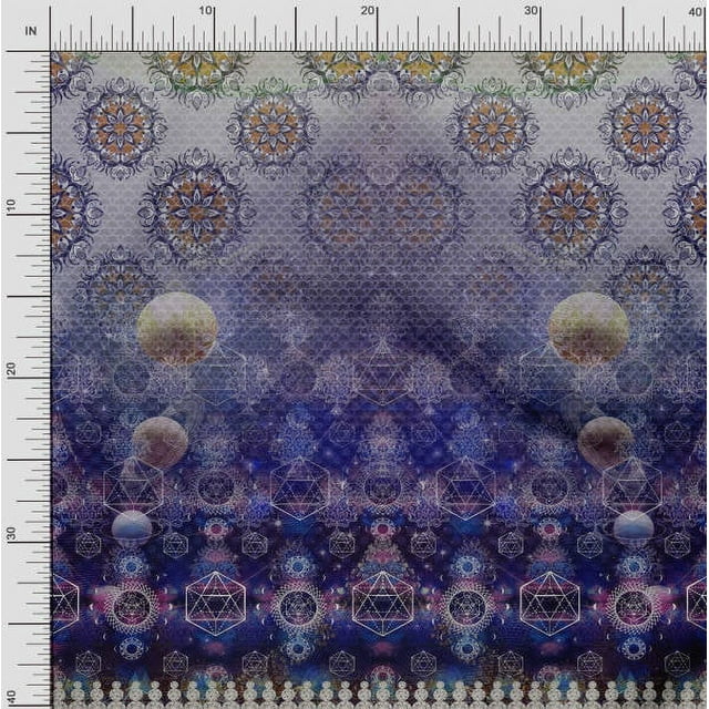 Soimoi Polyester Crepe Fabric Scared Geometry & Moon Panel Print Fabric by The Yard 52 Inch Wide