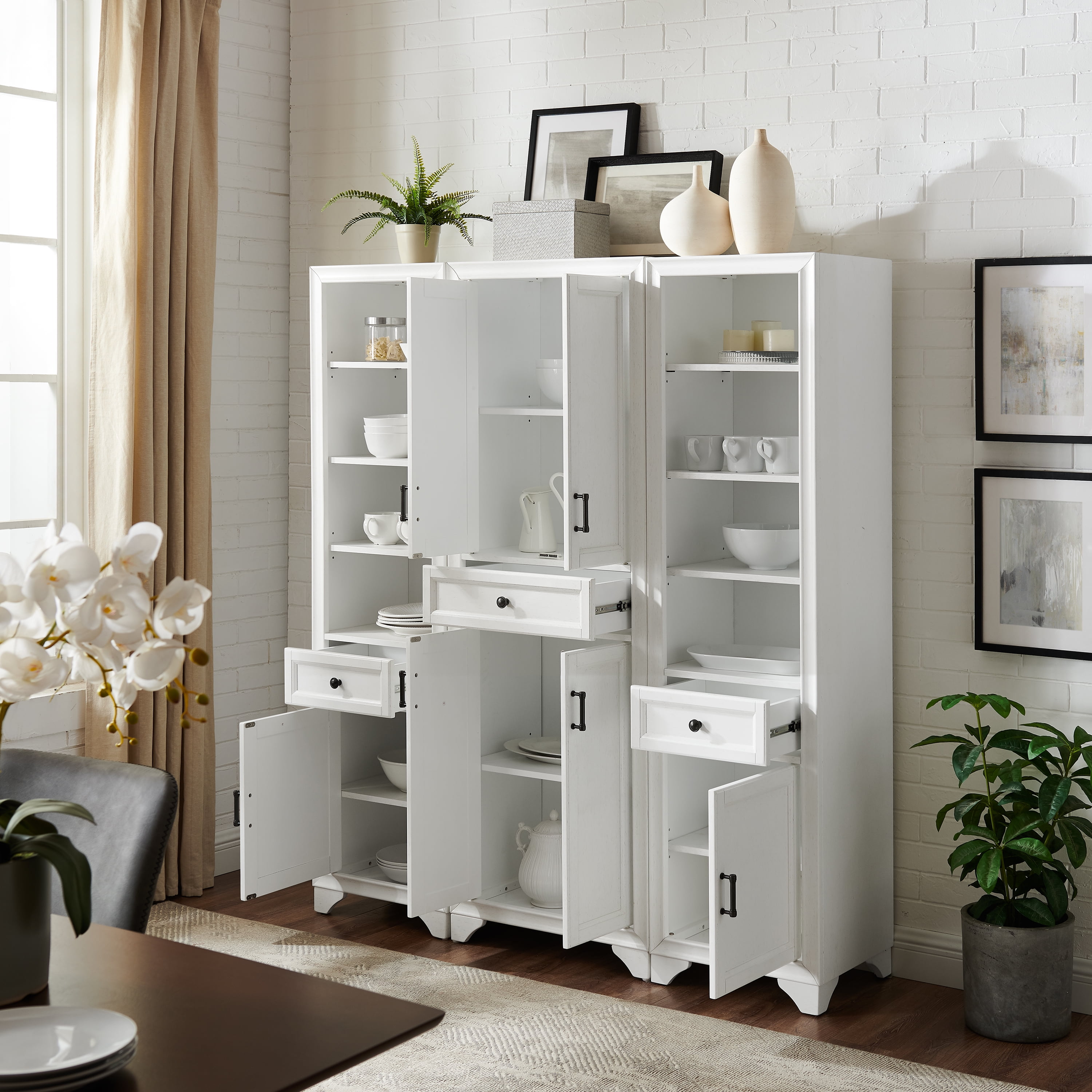 Crosley Furniture Tara 3-Piece Pantry Storage Cabinet Set with Shelves, Kitchen, Dining, or Laundry Room