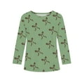 thumbnail image 5 of Abcomgle Girls Shirts Long Sleeve 7-8 Crewneck Fall T Shirts for Girls Trendy Basic Girls Tops Cotton Bow Graphic Girls Tunic Tops 6-7 Years,Army Green, 5 of 6