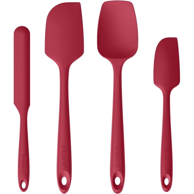 U-Taste 480°F High Heat Resistant Silicone Spatula Set of 4, BPA-Free Food Grade Kitchen Cooking Baking Mixing One Piece Seamless Flexible Rubber Scraper for Nonstick Cookware (Red)