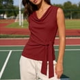 thumbnail image 5 of Uootdi Women's Tops Cowl Neck Sleeveless Tie Waist Tops Office Elegant Style Lightweight Breathable Relaxed-Fit Blouses Gift, 5 of 9