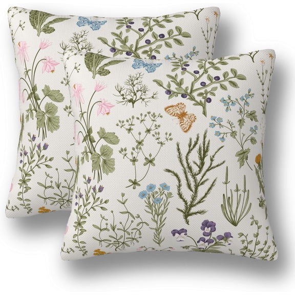 Floral Pillow Covers 18 x 18 Set of 2 Botanical Plant Decorative Throw Pillow Cover Spring Flower Linen Outdoor Pillowcases Farmhouse Home Decor for Couch Bed Sofa, -P0424-PC004, Green
