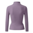 thumbnail image 5 of Mock Turtle Necks Tops for Women Long Sleeve Ribbed Shirts Thermal Slim Fit Lightweight Undershirts，Purple L, 5 of 6