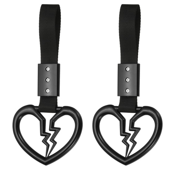 Uxcell 2Pcs Broken Heart Shaped Car Handle Straps, Car Hanging Accessories Bumper Warning Ring Drift Charm for Auto Decor Interior Exterior Decoration, Black