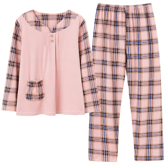 REDHOTYPE Pyjama Floral Fantaisie Mode Femme Printemps Automne Maman Manches Longues Coton Col Rond Ensemble Maison Grande Taille Automne
