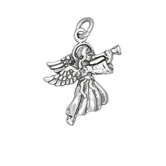 Sterling Silver 16" .8mm Box Chain Trumpeting Angel Pendant Necklace