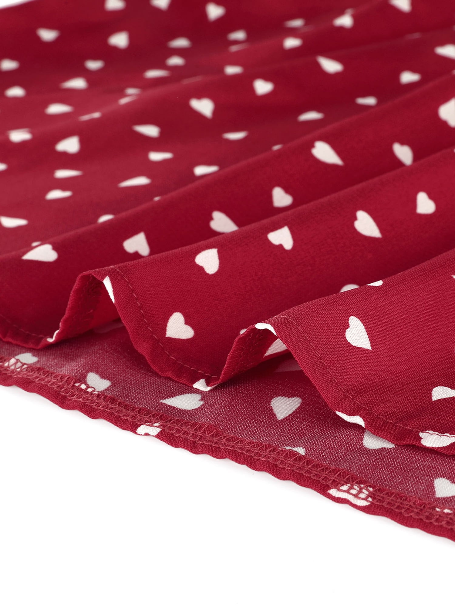 DARING DIVA Square Neck Short Sleeve Print A-Line Dress XS Red-Heart