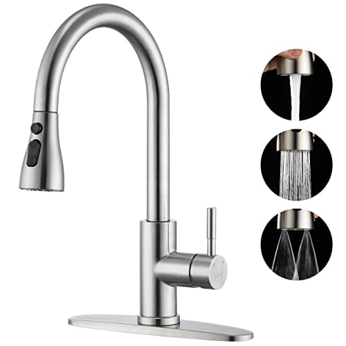 Kitchen Faucet with Pull Down Sprayer High Pressure Blade Spray Kitchen Sink Faucet,Modern High Arc Stainless Steel Brushed Nickel Kitchen Faucet with 3 Spray Modes,Kitchen Faucets for 1 or 3 Hole