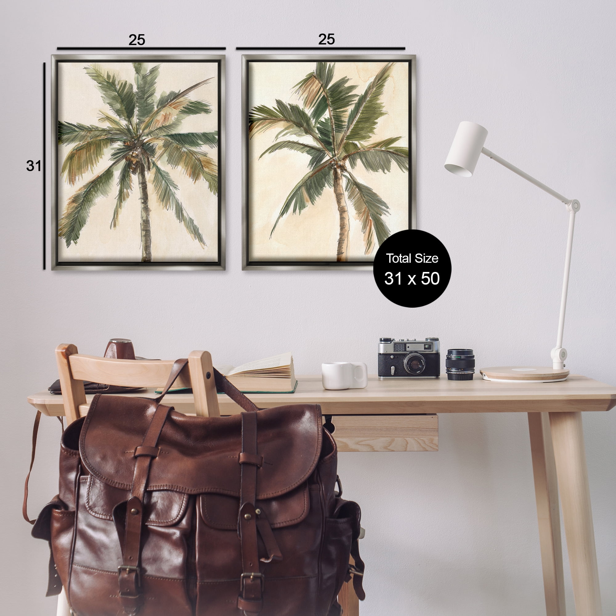 Stupell Industries Majestic Towering Palms Plants & Flowers Painting Gray Floater Framed Canvas Art Print Wall Art, 31 x 25, Set of 2
