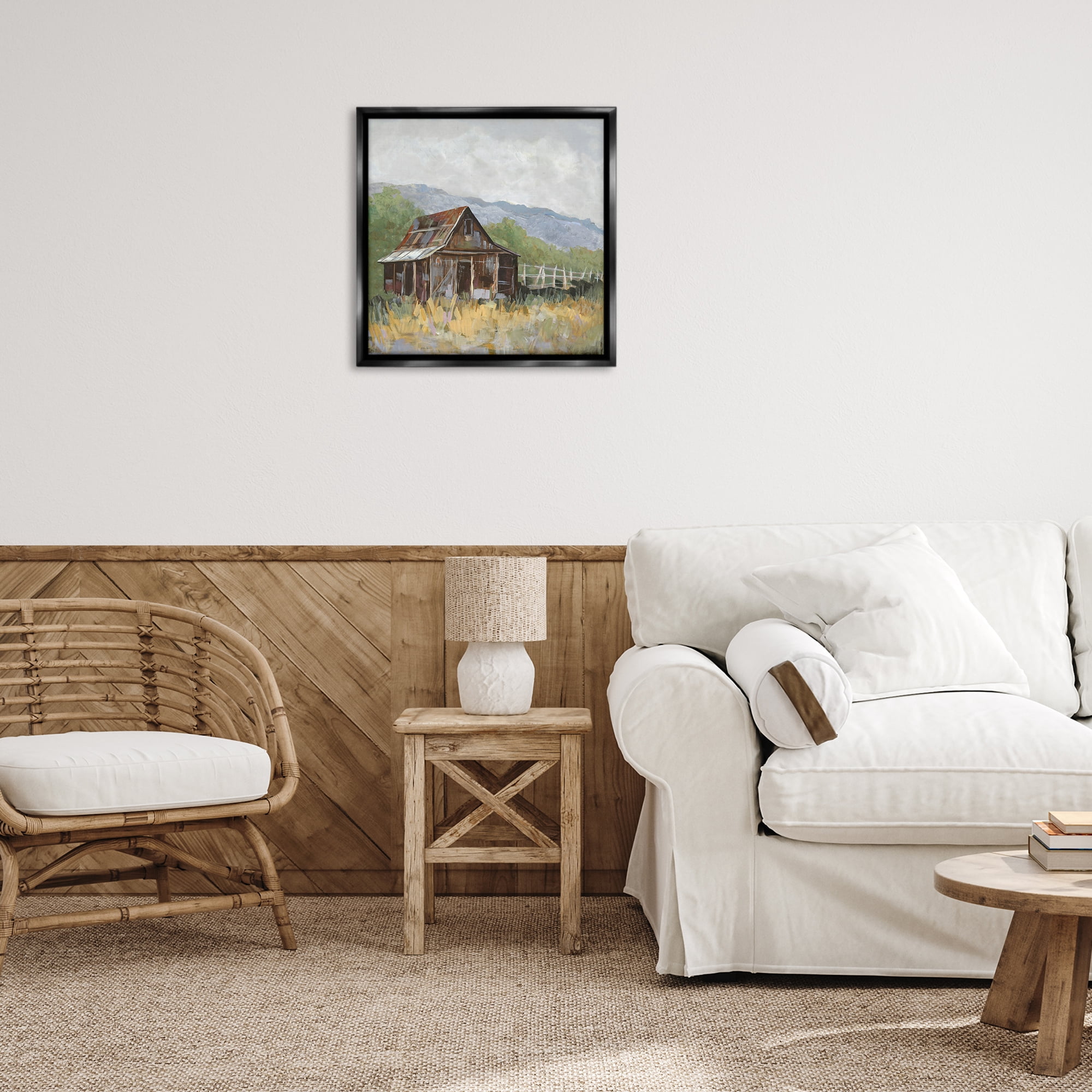 Stupell Industries Rustic Rural Lodge Landscape & Nature Painting Black Floater Framed Canvas Art Print Wall Art, 25 x 25
