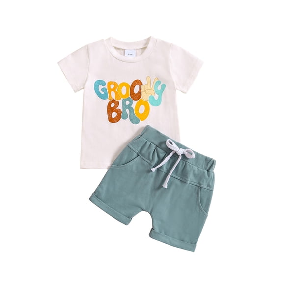 CONROSES Toddler Boys Clothes Sets Letter Graphic Short Sleeve T-Shirt Shorts Outfits for Kids, Sizes 0-6 Months