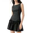 thumbnail image 2 of Robe Plissée Sans Manches pour Femme Robe Mini Ligne A Couleur Unie Col Rond Caractéristique de Gaine Nœud - Fermeture Éclair au Dos, 2 of 10
