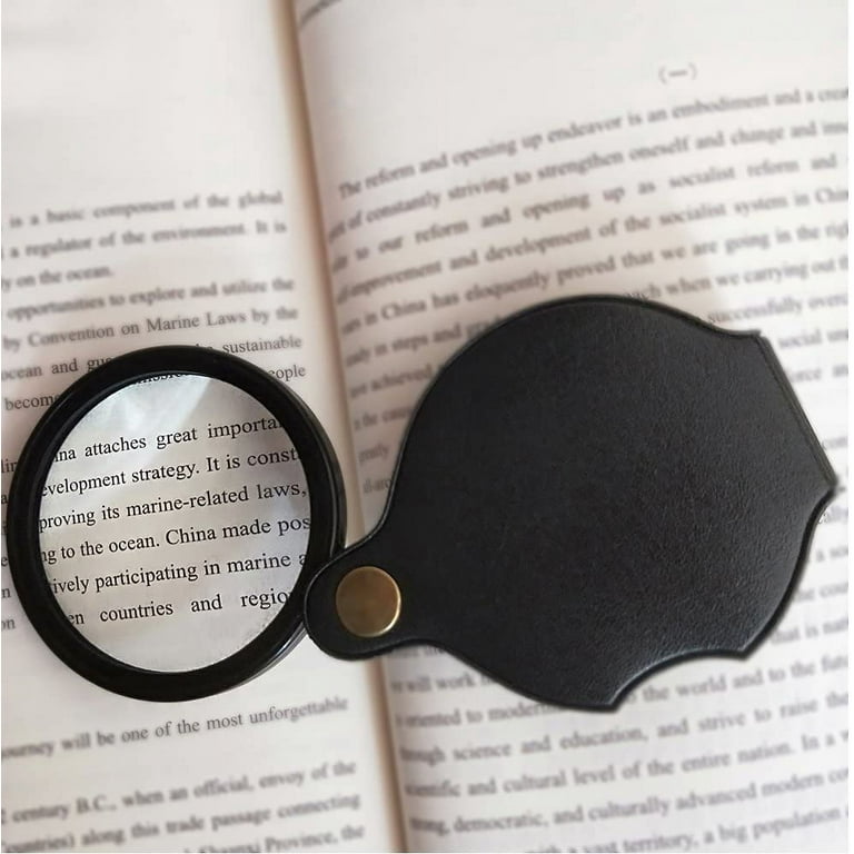6X Glass Lens Pocket Magnifier with Leather Pouch Folding Magnifying Tool