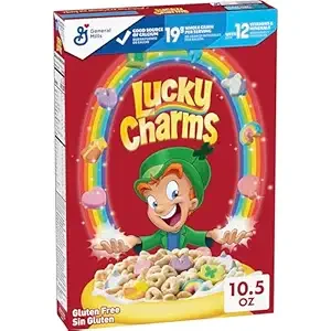 Lucky Charms Gluten Free Cereal with Marshmallows Including Limited Edition Jumbo Rainbows, Kids Breakfast Cereal, Made with Whole Grain, 10.5 oz