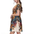thumbnail image 2 of Vsdgher Art de Tatouage Hibou Coloré pour Femmes Été 2025 Robes Midi Maxi Décontractées Légères Manches Courtes Col Rond Robe de Plage, 2 of 6
