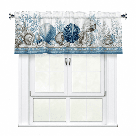 Seashell Beach Valance Curtain Window Decor Small Curtafor Bedroom Kitchen Bathroom Living Room 1 Panel 54x18in