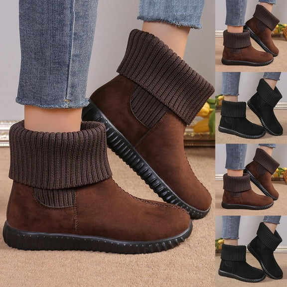 LOVZFMLL Boots for Women Ankle Winter Boots Round Toe Slip Resistant Flat Heel Plush Lined Casual Fall Winter Boots Shoes