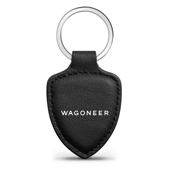 iPick Image for Jeep Wagoneer Soft Real Black Leather Shield-Style Key Chain, Official Licensed