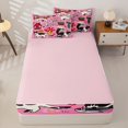thumbnail image 4 of Manfei Playful Pet Cat Zipper Queen Comforter Set with Fitted Sheet and 2 Pillowcases, Cartoon Mushroom Zipper Bedding Set, Bright Pink, Pink Reversible, 4pcs, 4 of 7