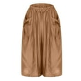 thumbnail image 3 of USSUMA Plus Size Shorts Solid Color Pull-on Elastic Mid Waist Loose BreAthable Oversized Lounging with Pocket BreAthable Shorts Half Shorts Wide Legs Classic Fit Summer Shorts for Office Khaki Xxxxl, 3 of 5