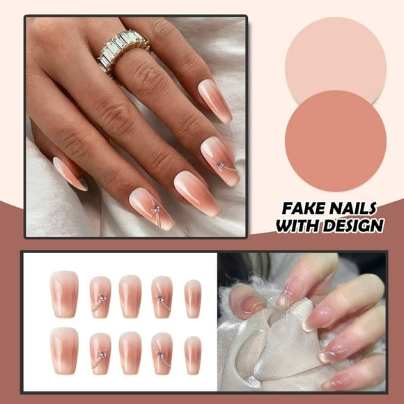 Press on Nails Gel x Nail Kit Stiwee Stylish Nude Medium Press-On False Nails with Trendy Designs - Instant Glam for Women, Parties, and Special Occasions