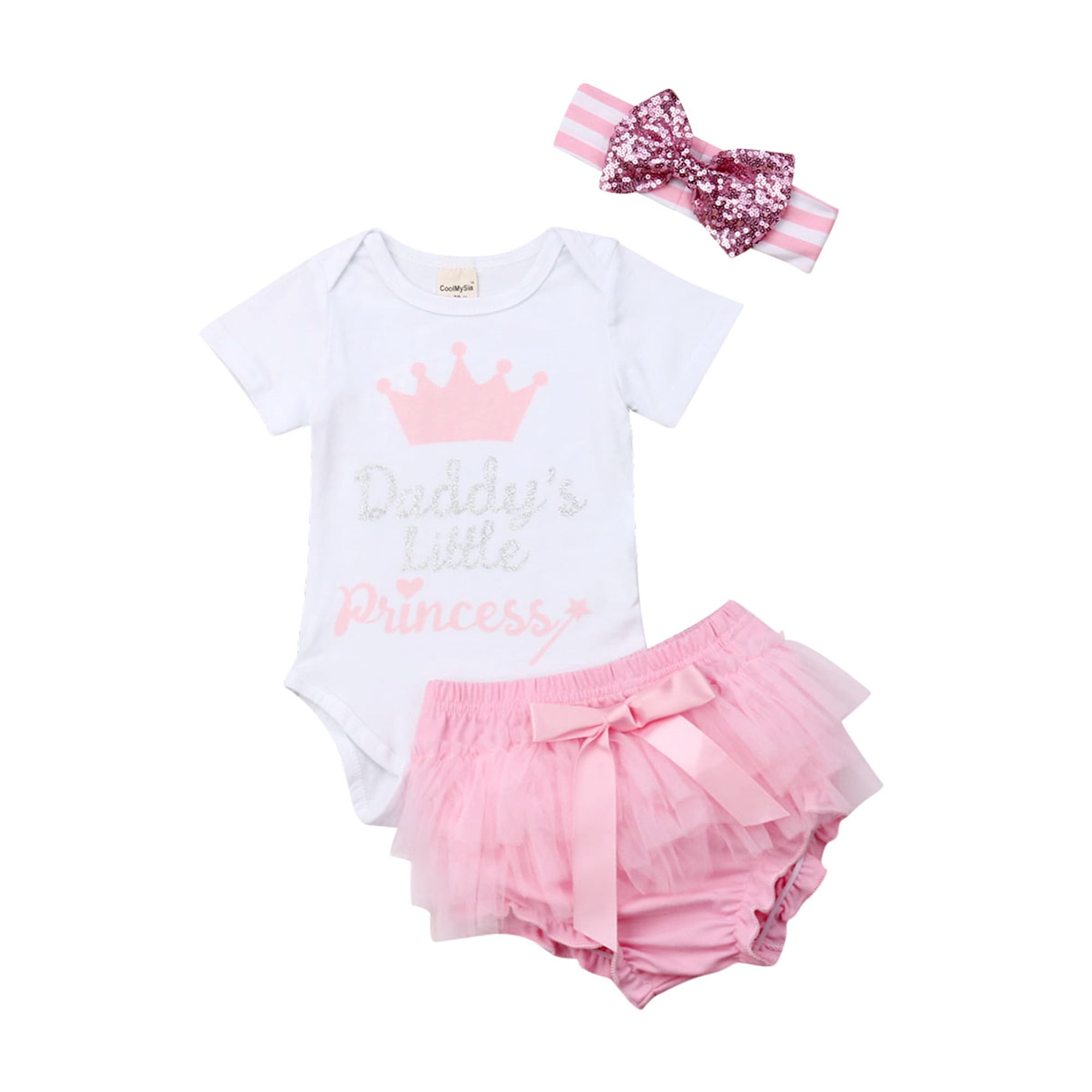 UK Daddy's Princess Kid Baby Girl Romper Tops Tulle Shorts Pants Outfit Sunsuit 