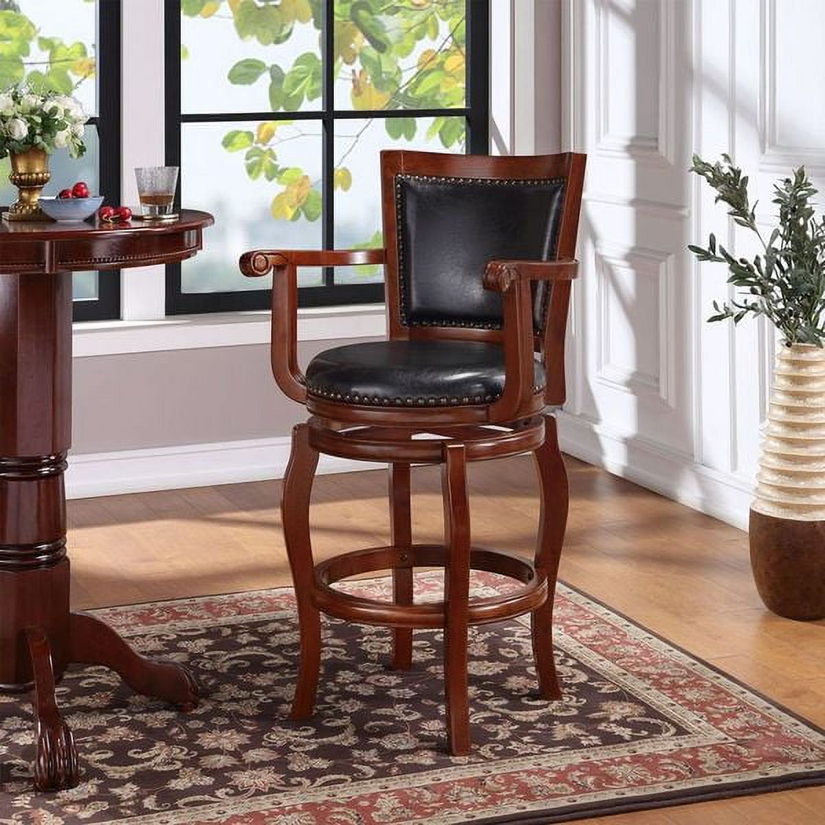 Boraam Jones 29in. High Back Swivel Wood Bar Stool with Arms - Black/Cherry Finish