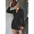 thumbnail image 4 of Vestido con cinturón, cuello en V, manga larga, vestido con cuello en V, vestido con cuello vuelto, claridad notable, 4 of 9