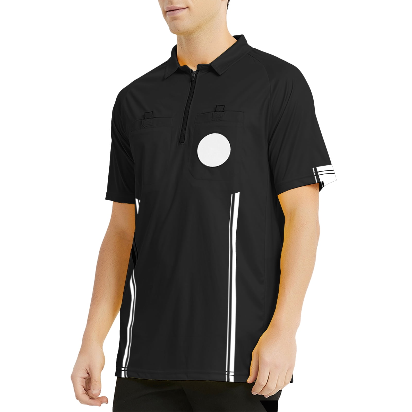 Toptie Men\'s Soccer Referee Jersey Officials Pro Short Sleeve Referee Shirts-Black-XS