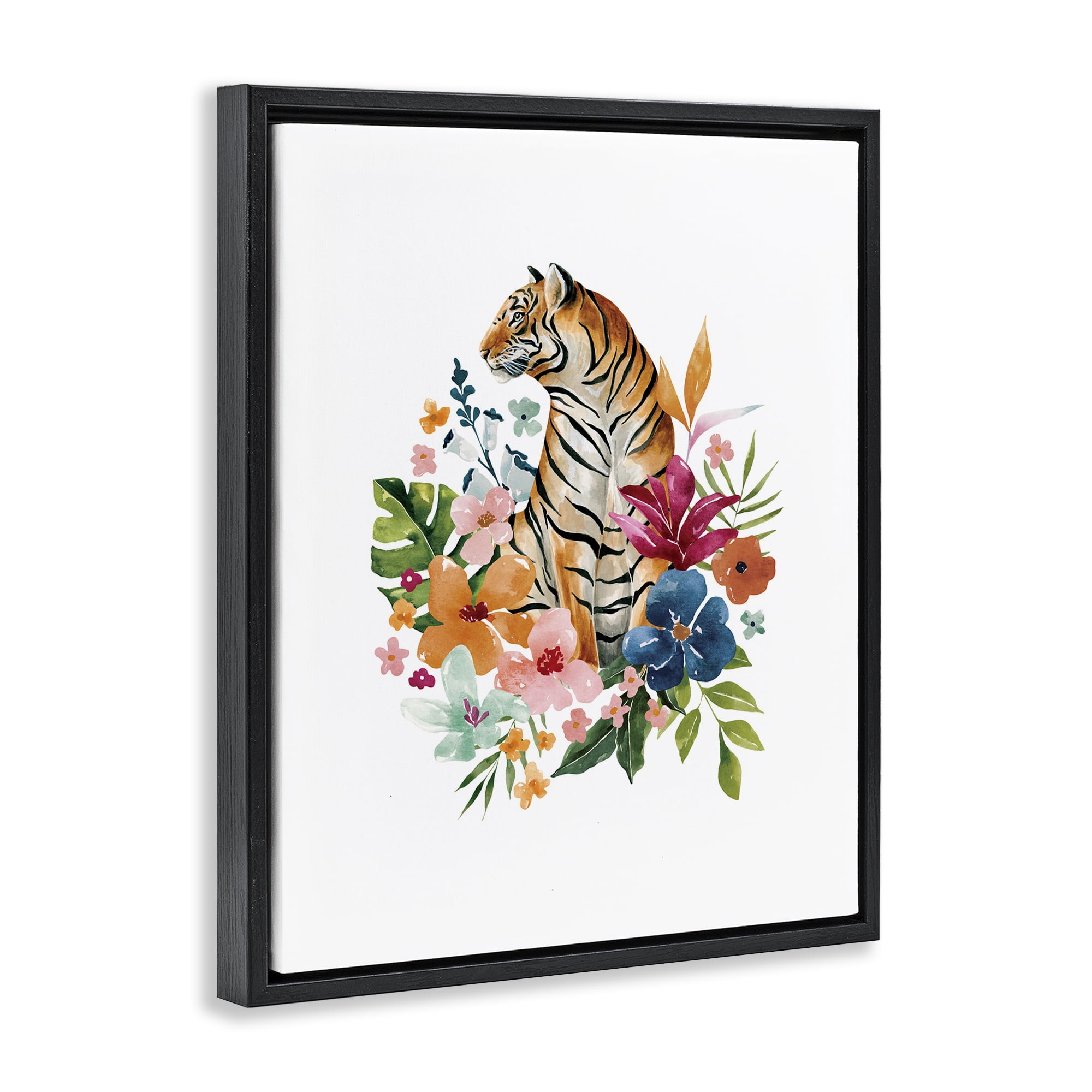 Stupell Industries Tropical Jungle Tiger Black Framed Floater Canvas Wall Art, design by Bethany Sandoval